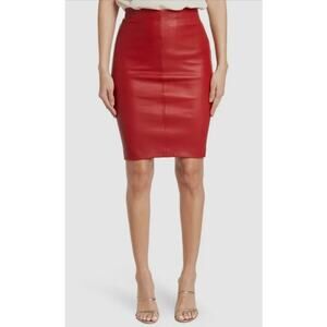 WALTER BAKER Mae Red Metallic Stretch Leather Pencil Skirt